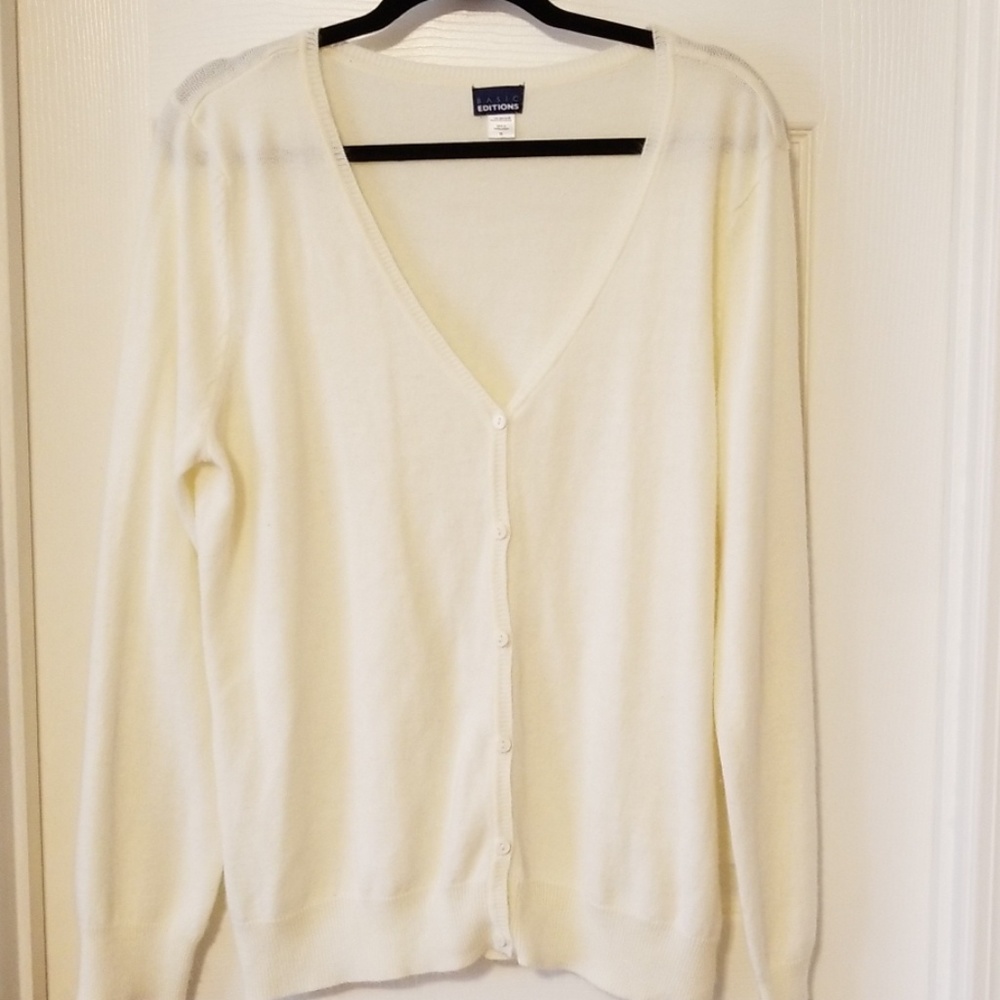Basic Editions Cream Button Down Cardigan. V-neck.